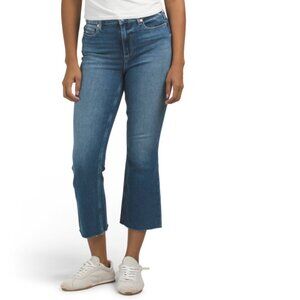 PAIGE Magnolias Wash Petite Colette Crop Flare Jeans With Raw Hem